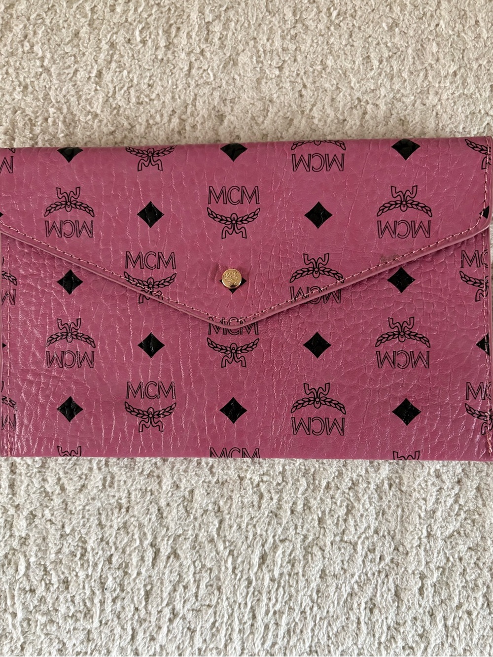 MCM Pink Monogram Envelope Clutch